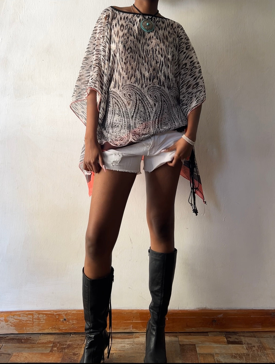 Leopard print sheer boho top
