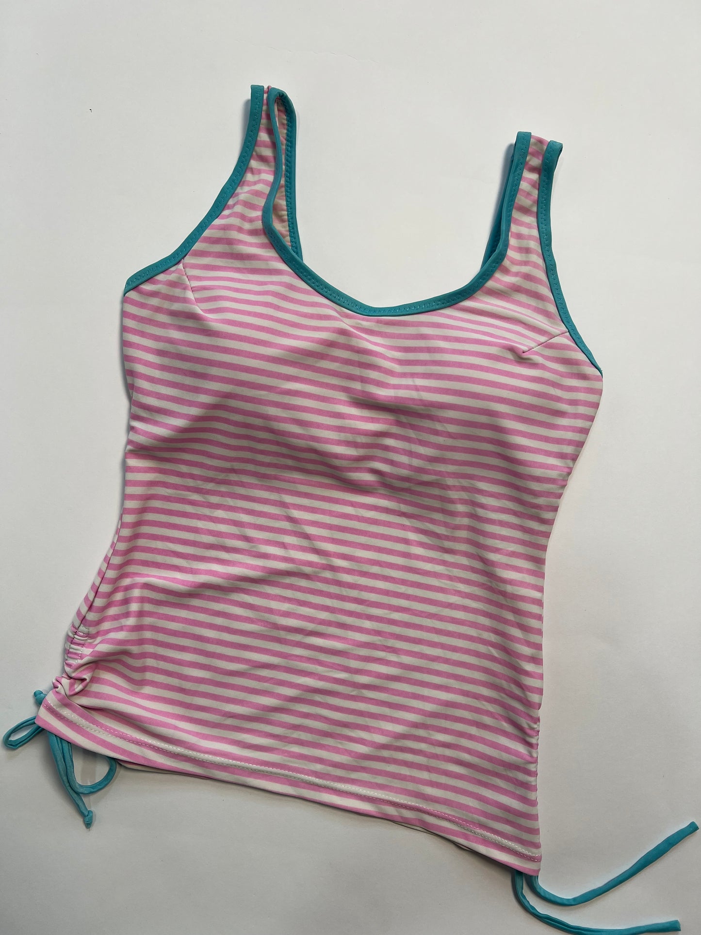 Pink Striped Ruched Tankini