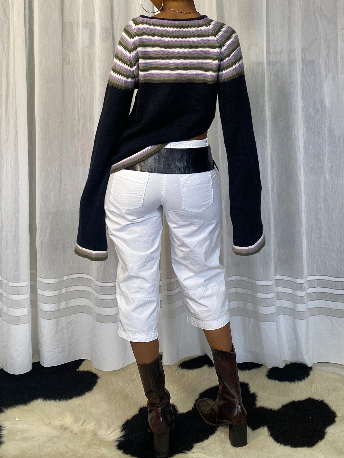 Striped Knit Tie-Neck Top