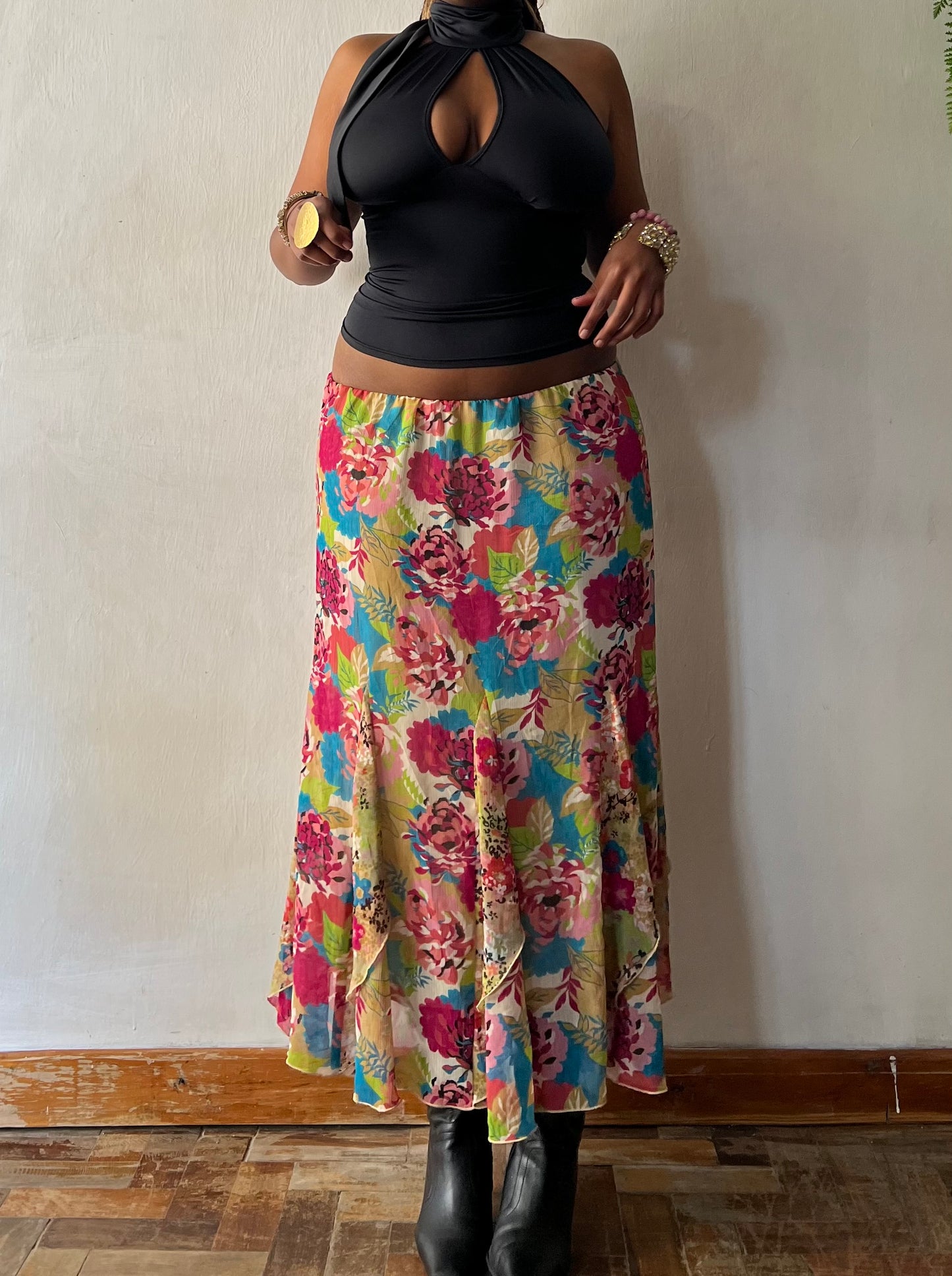 Floral asymmetrical maxi skirt