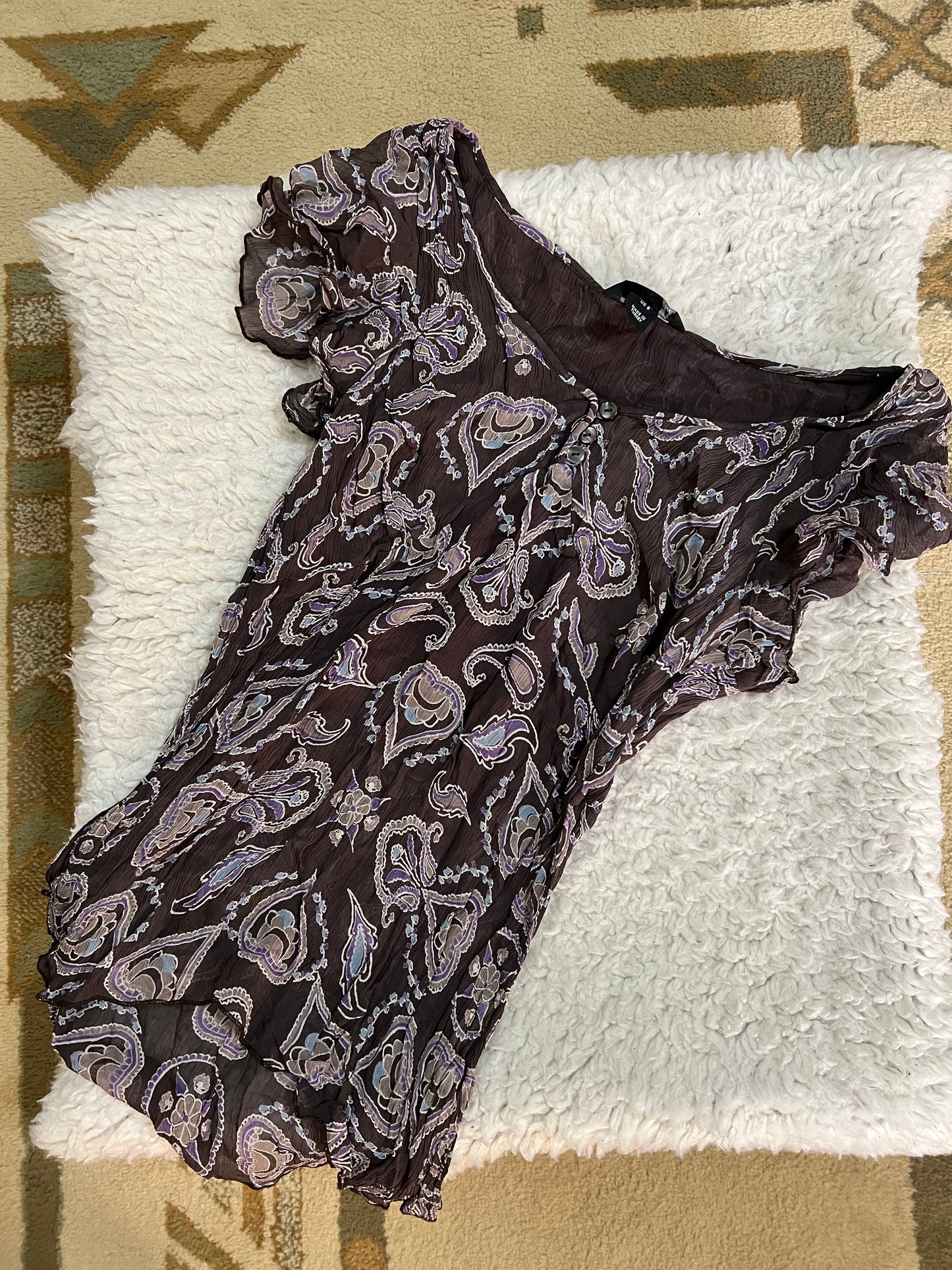 Sheer Paisley Flutter Sleeve Top