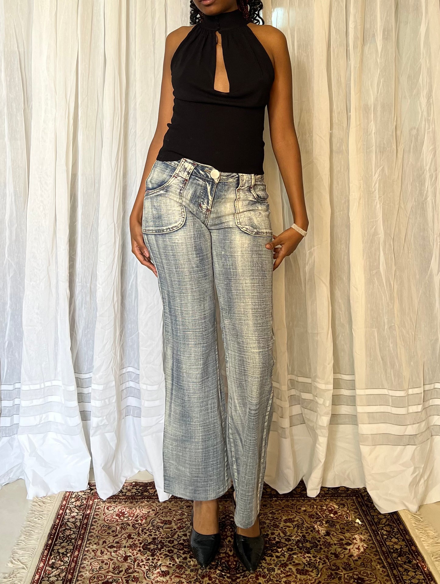 Flared mid rise pants