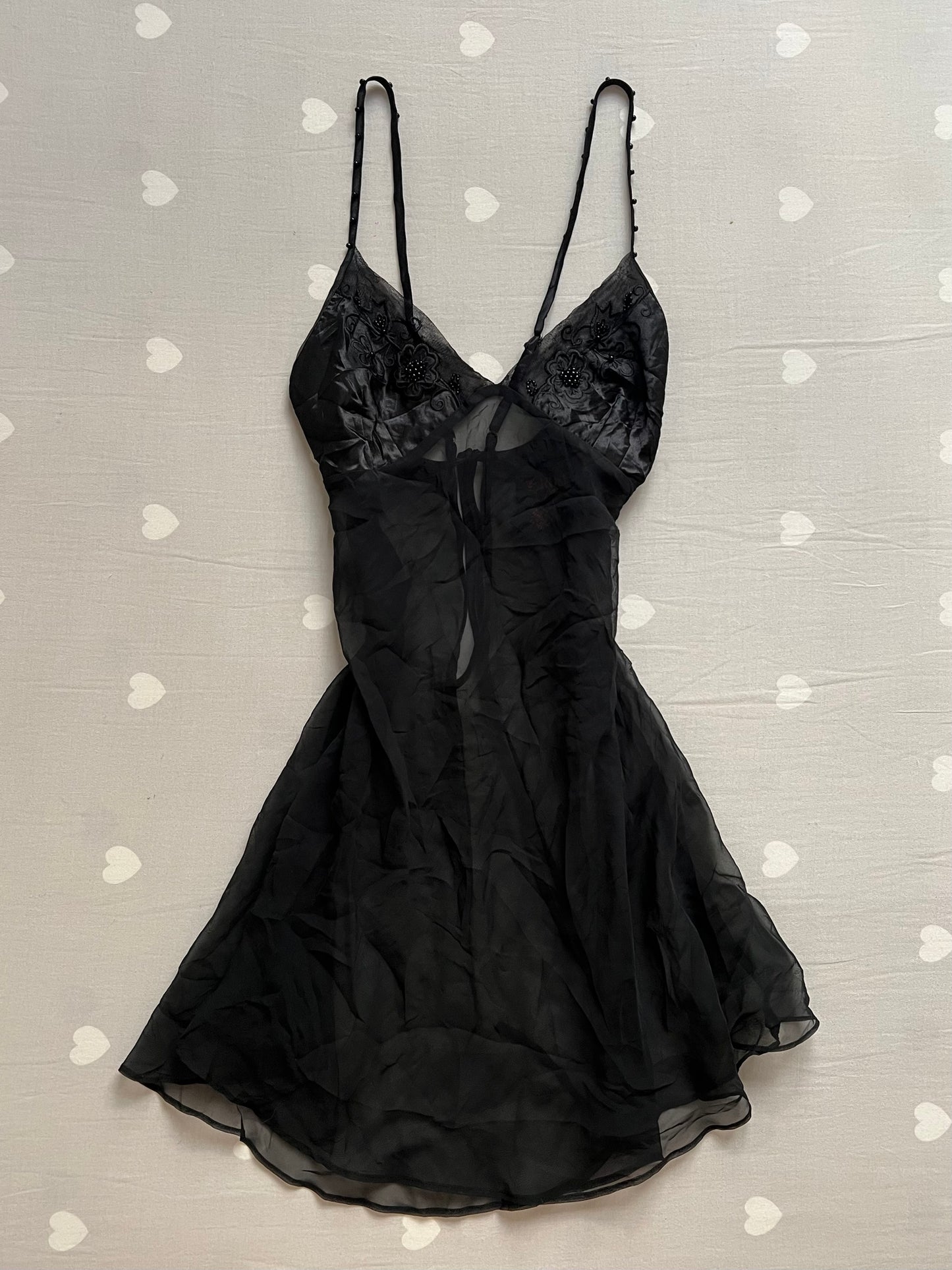 Black lingerie dress with beading details