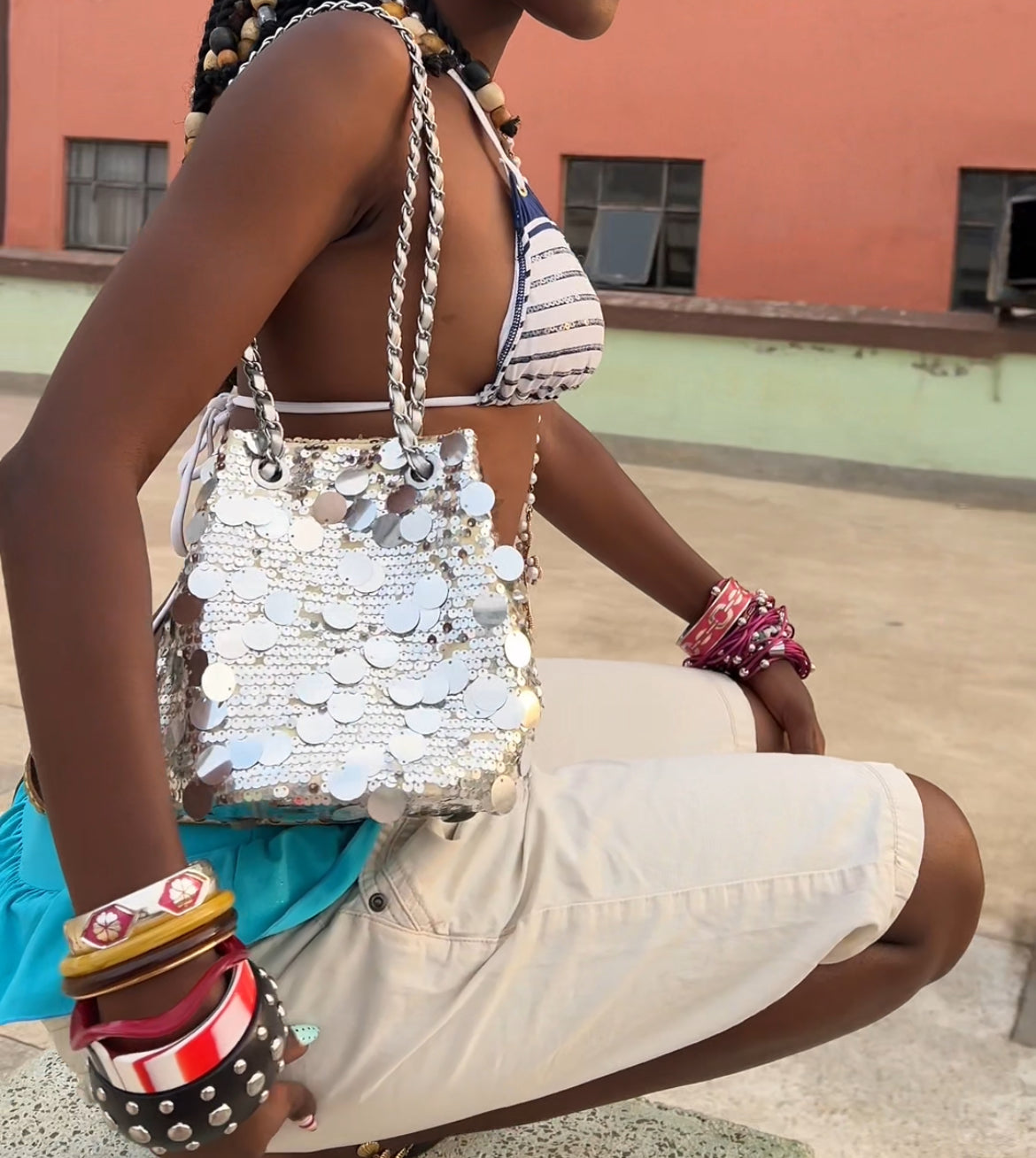 Silver Sequin Shoulder Bag