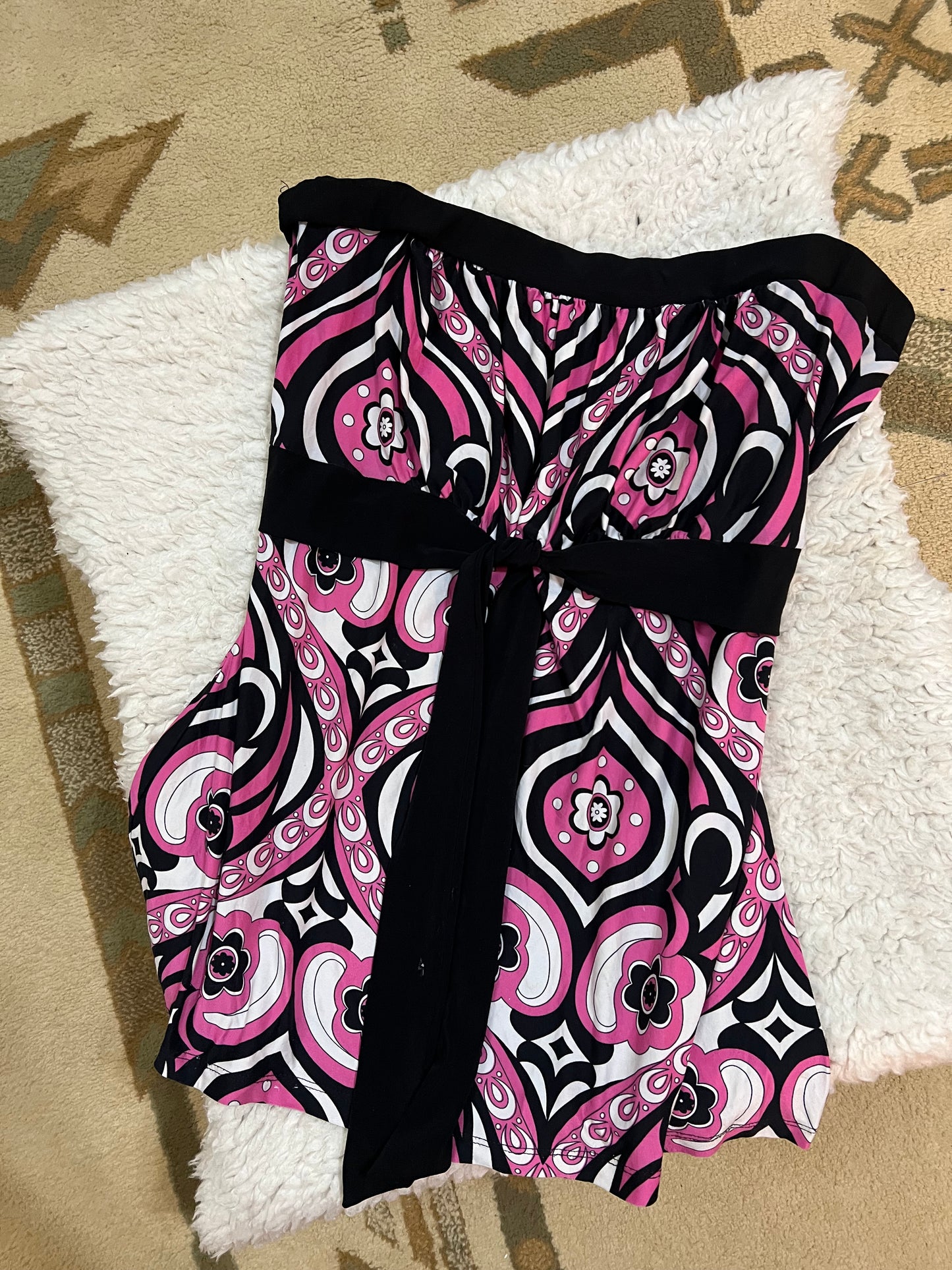 Retro Pink Tie-Waist Tunic Top