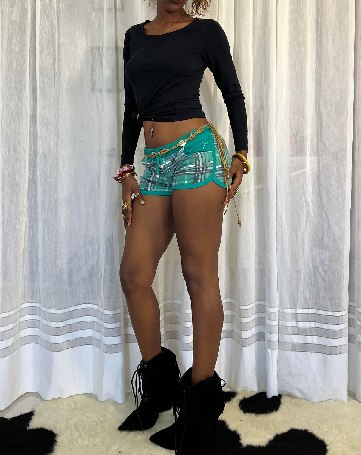 Green Plaid Trim Shorts