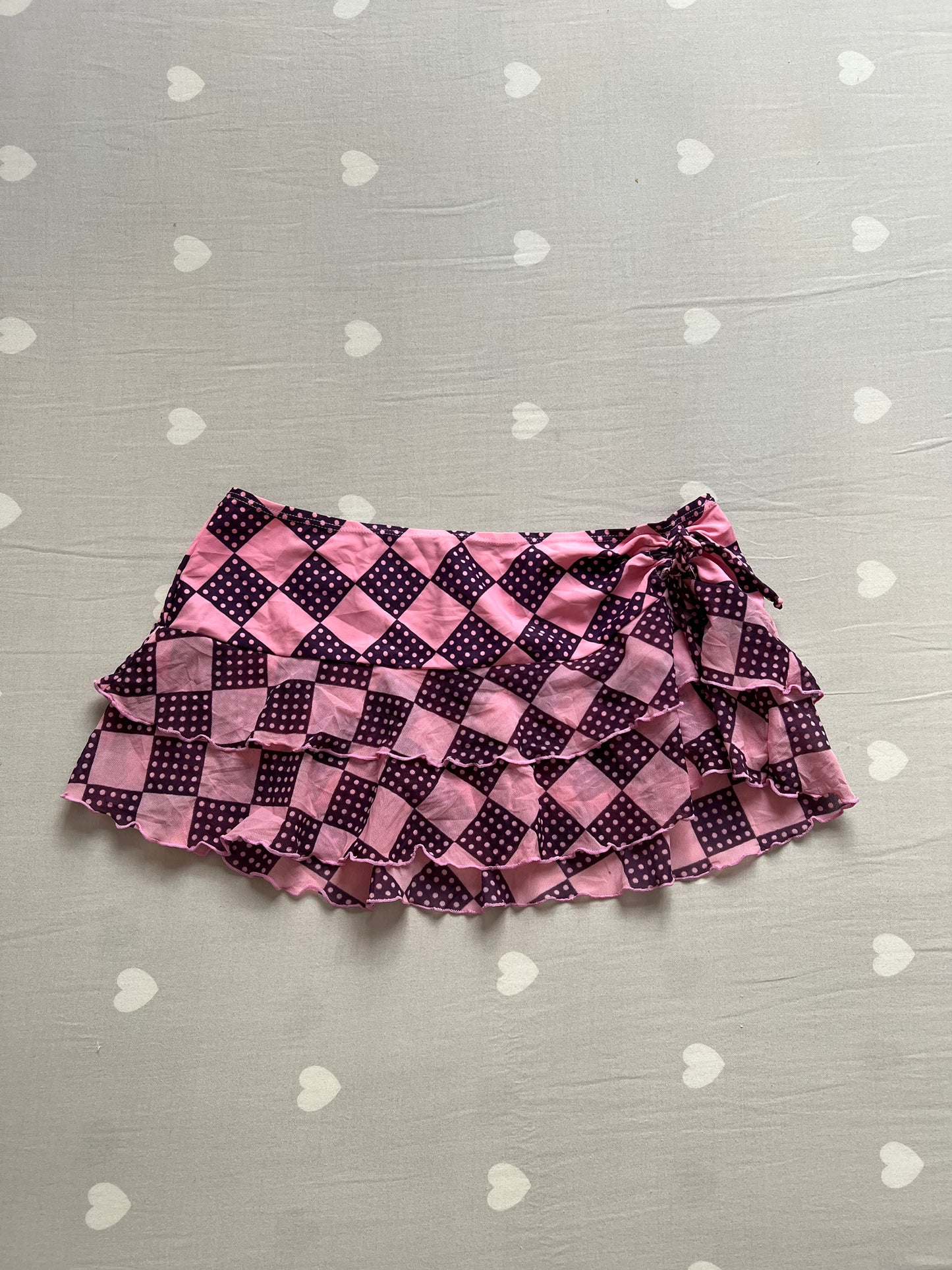 Pink Tiered and ruffled micro skirt