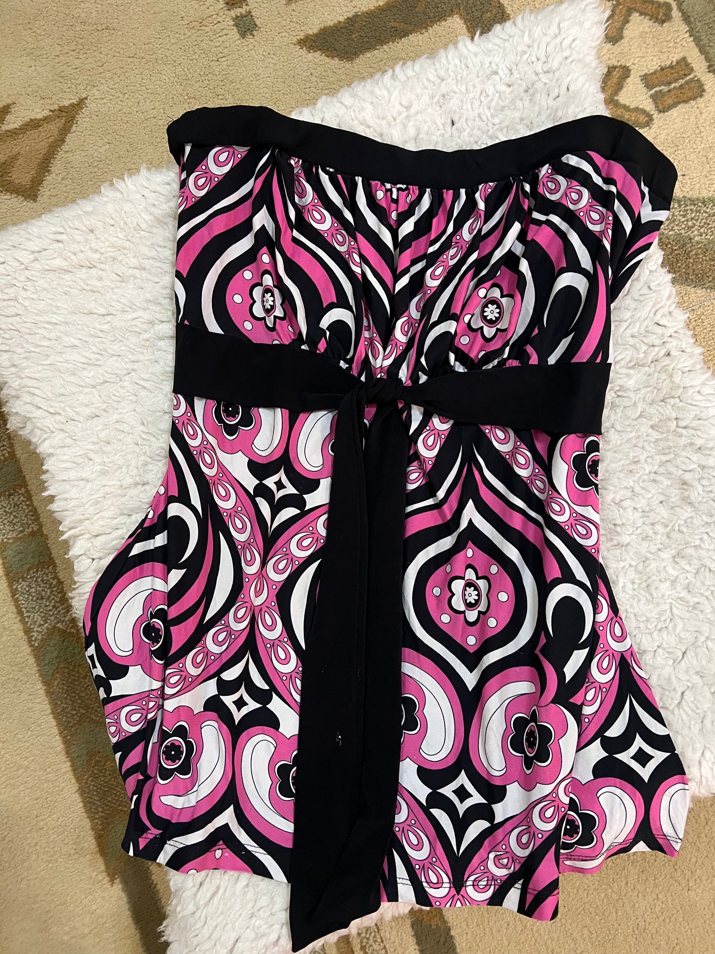 Retro Pink Tie-Waist Tunic Top