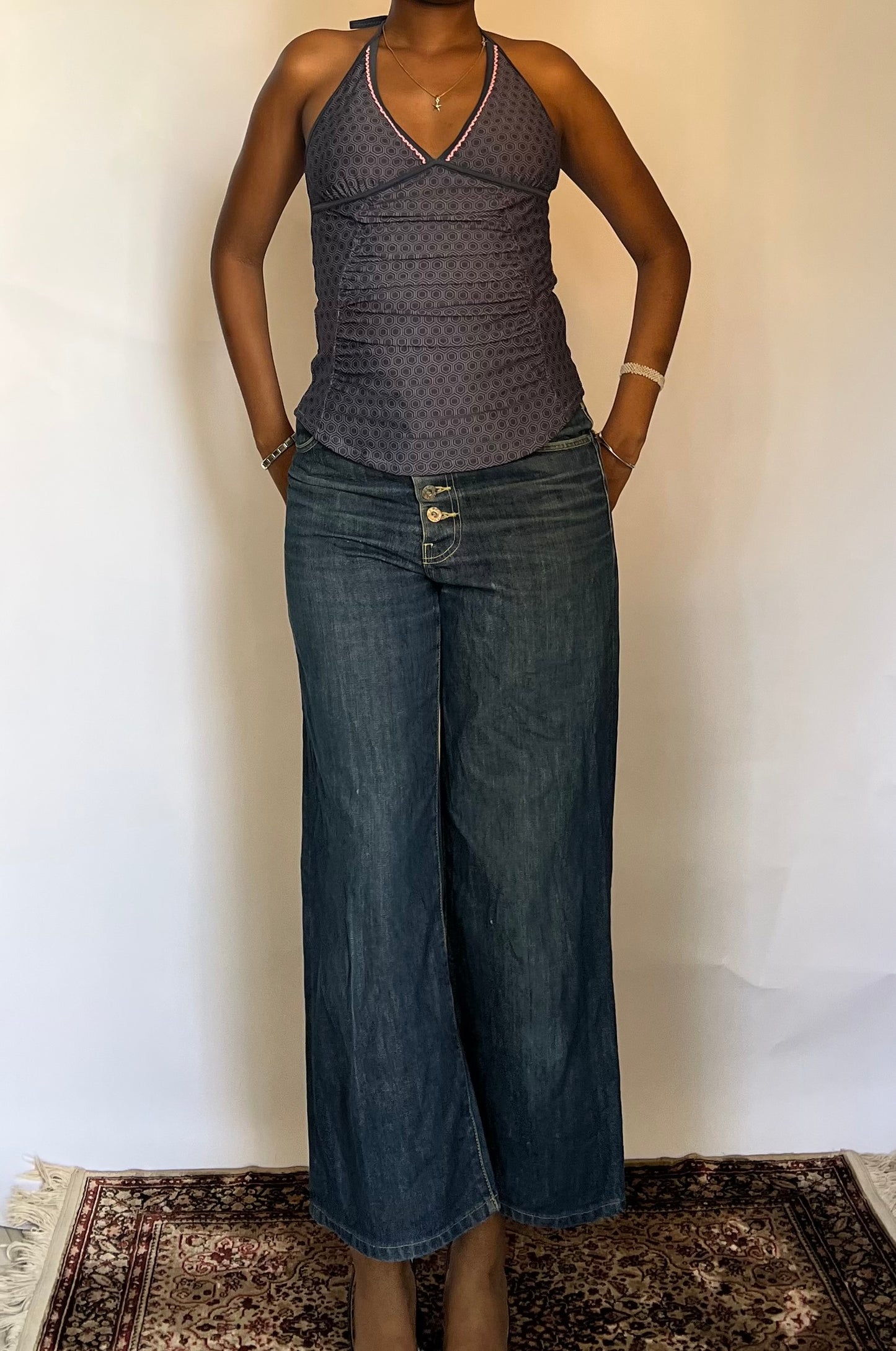 Black graphic halter top