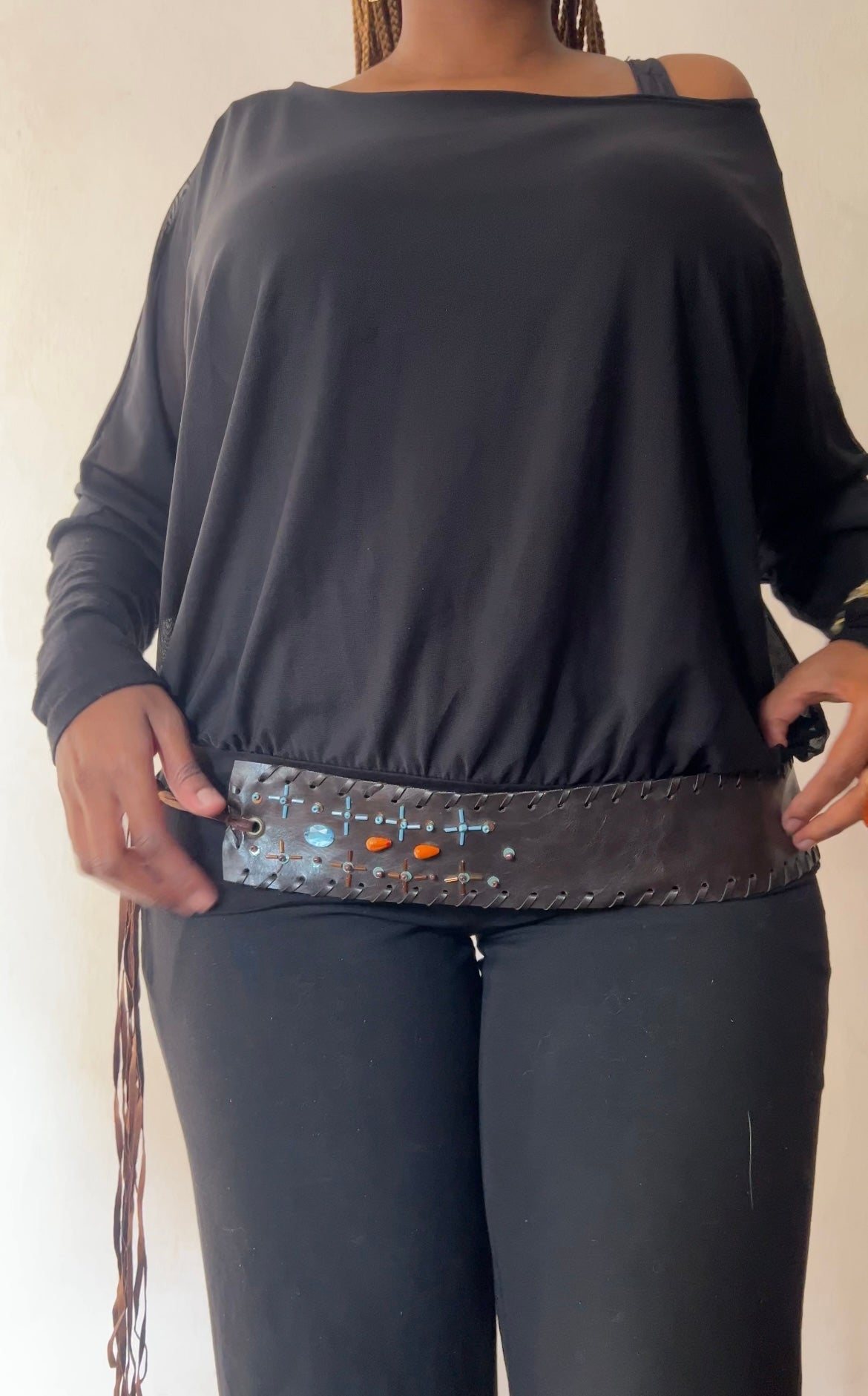 Beaded Wide fitted fringe belt