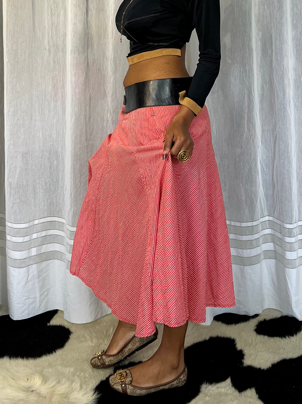 Striped midi skirt