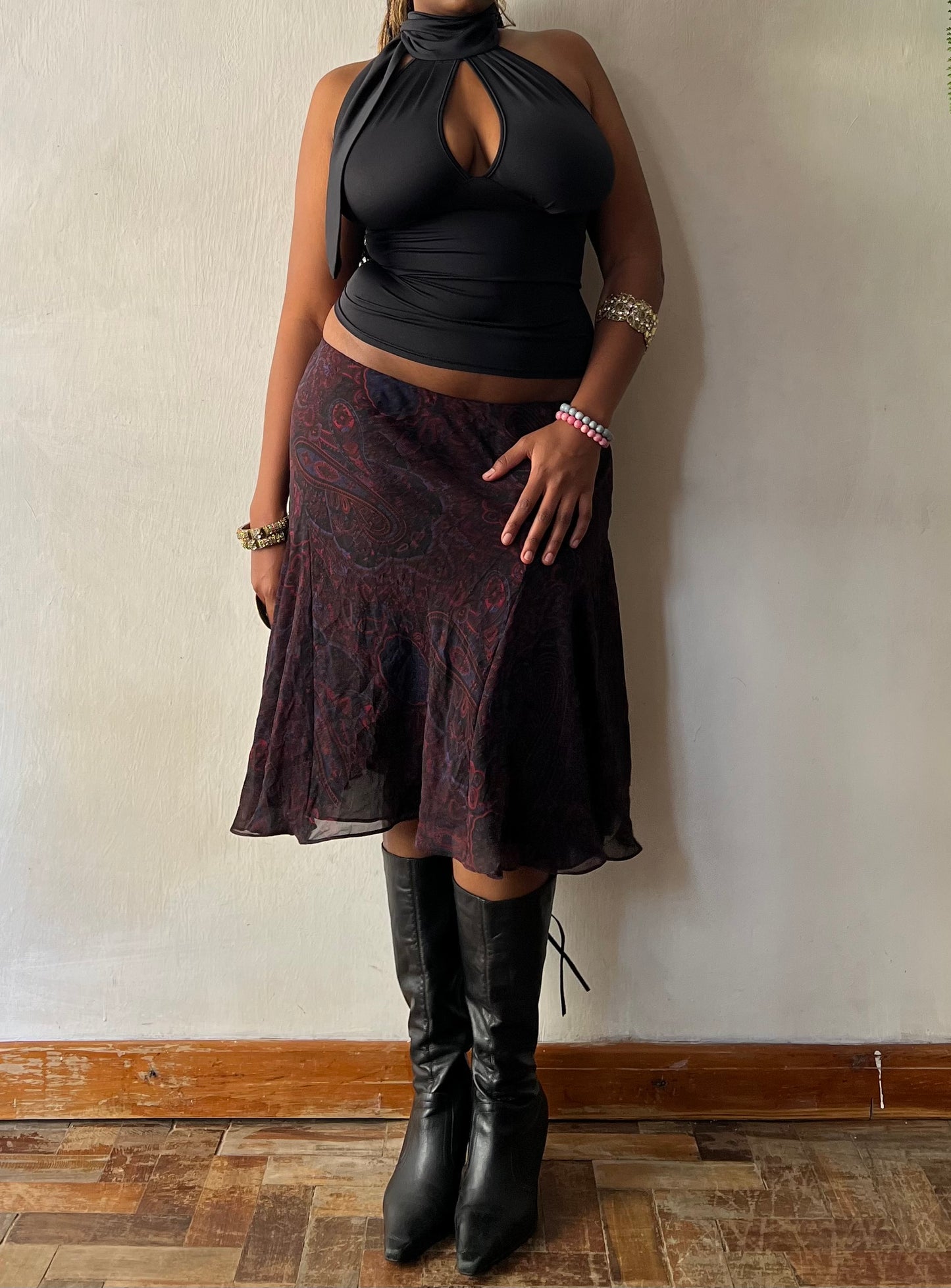 Whimsy paisley print midi skirt