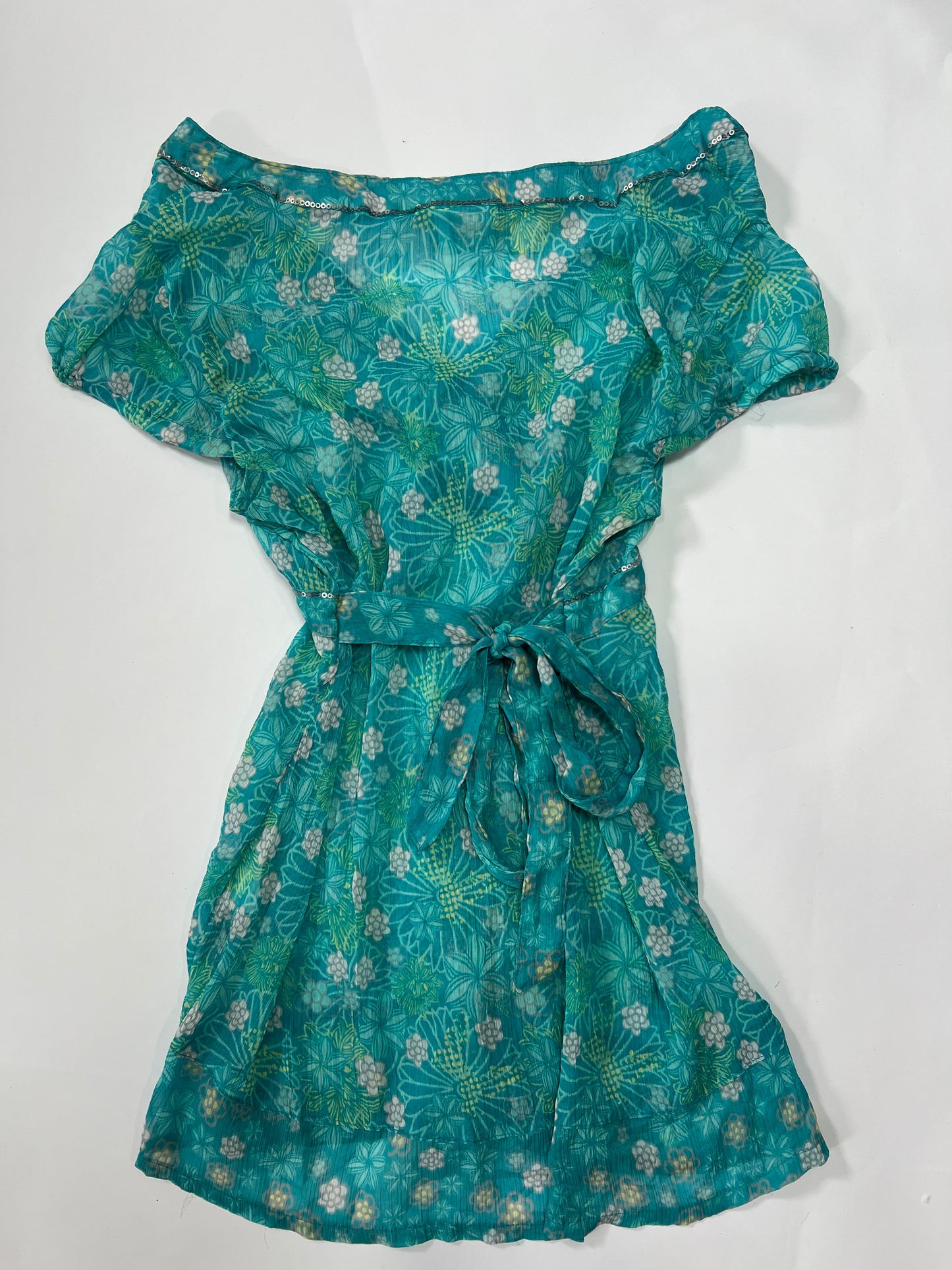 Turquoise Floral Tie-Back Top