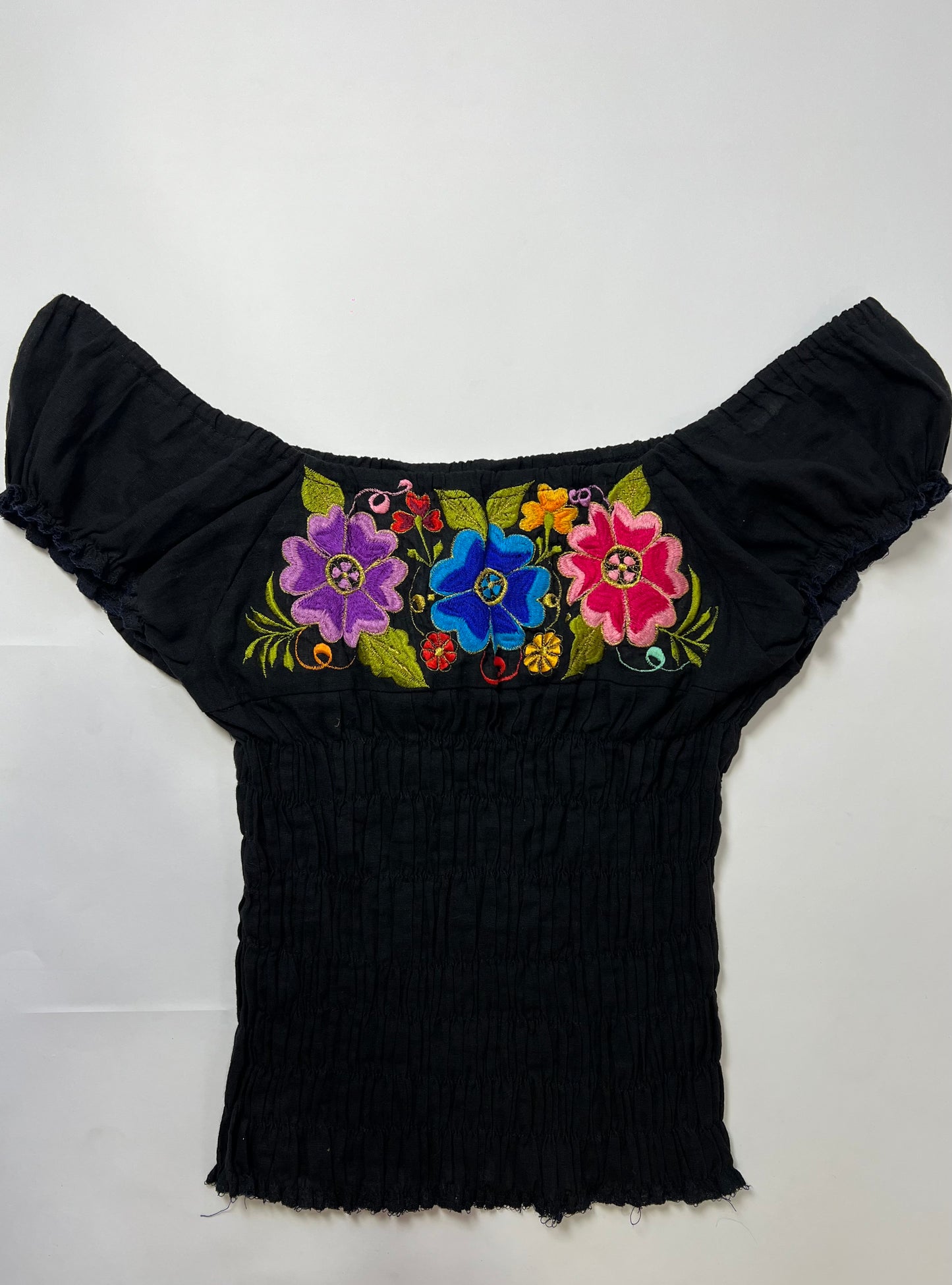 Floral Embroidered Smocked Off-Shoulder Top
