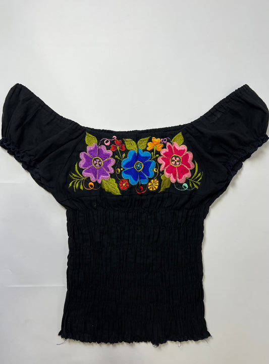 Floral Embroidered Smocked Off-Shoulder Top