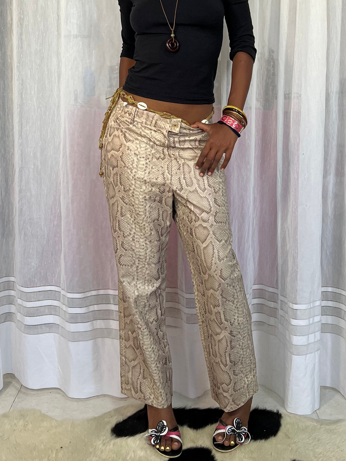 Snake Print Wide-Leg Trousers