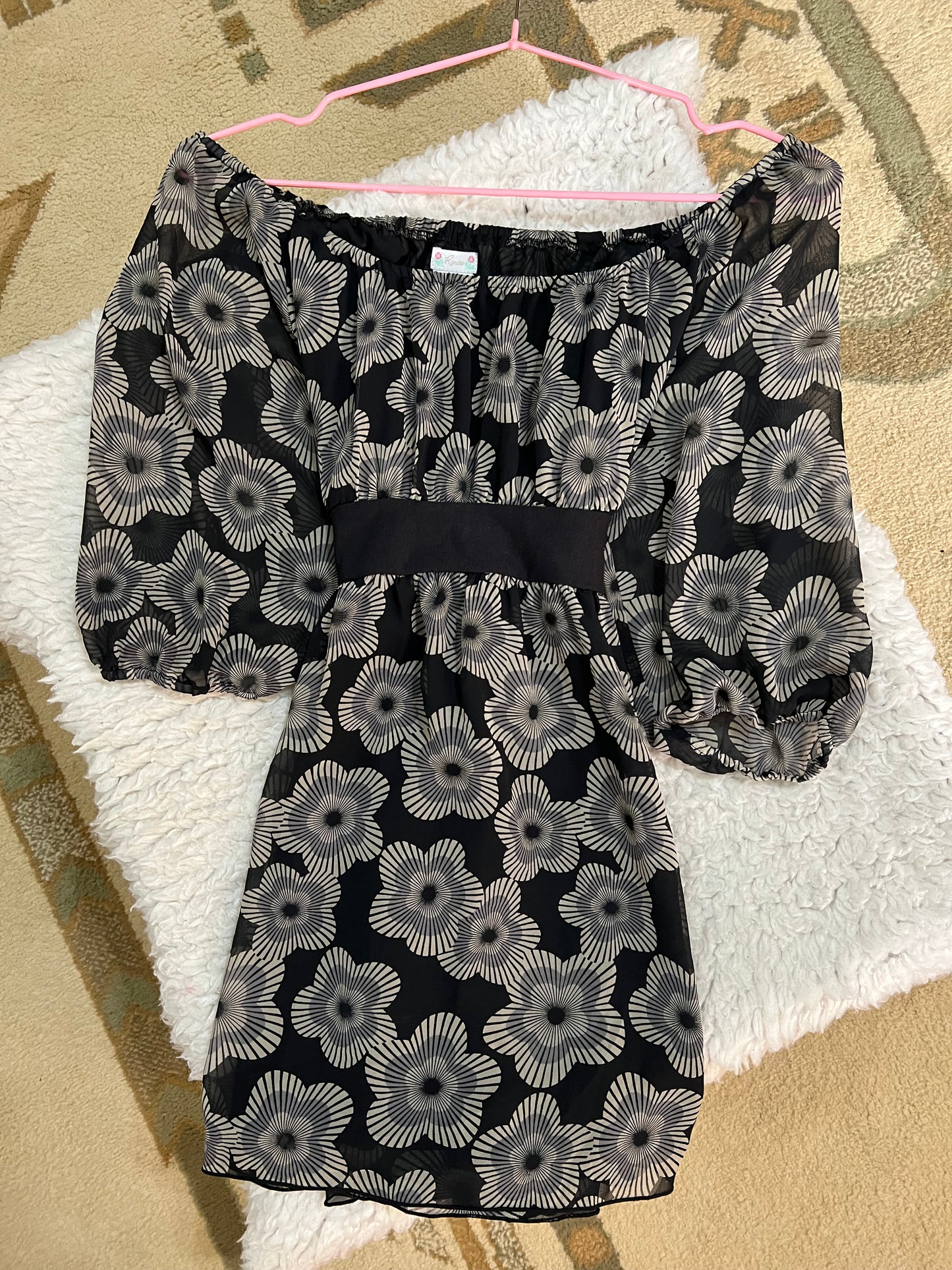 Monochrome Floral Off-Shoulder Top