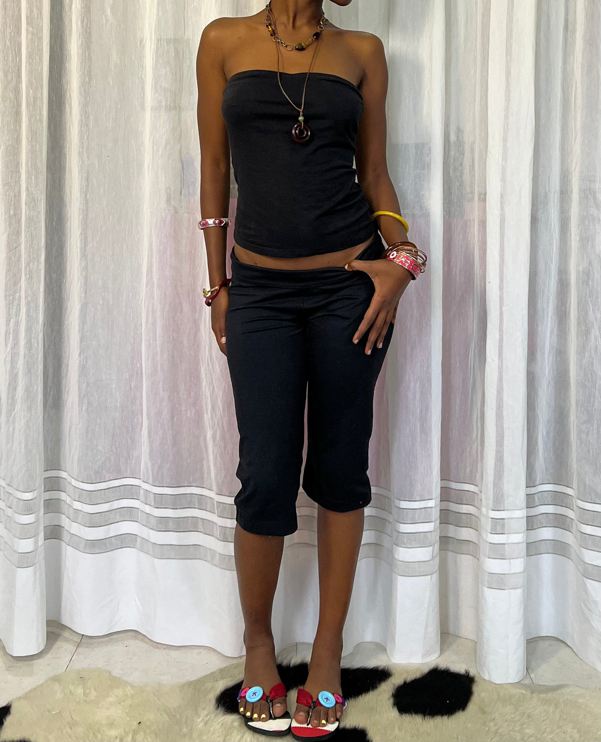 Black Bandeau + Adidas Capri Set