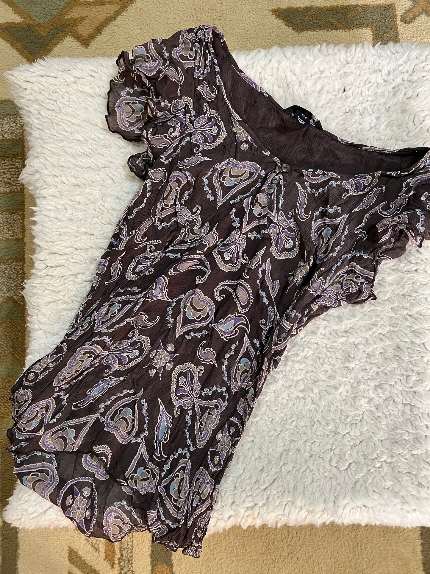 Sheer Paisley Flutter Sleeve Top