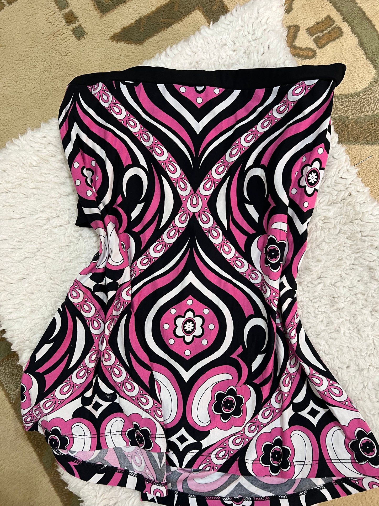 Retro Pink Tie-Waist Tunic Top