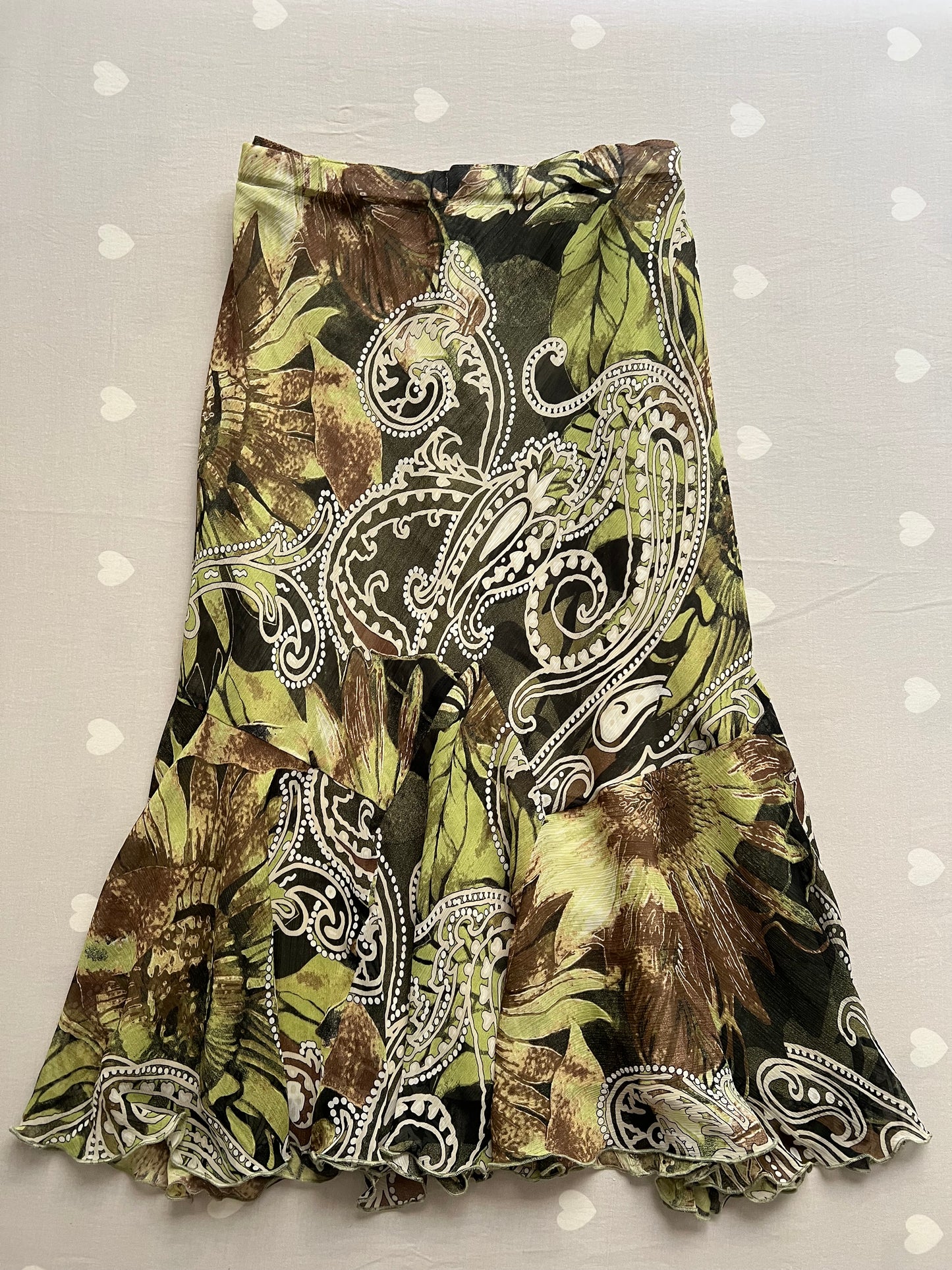 Green Boho Midi Skirt