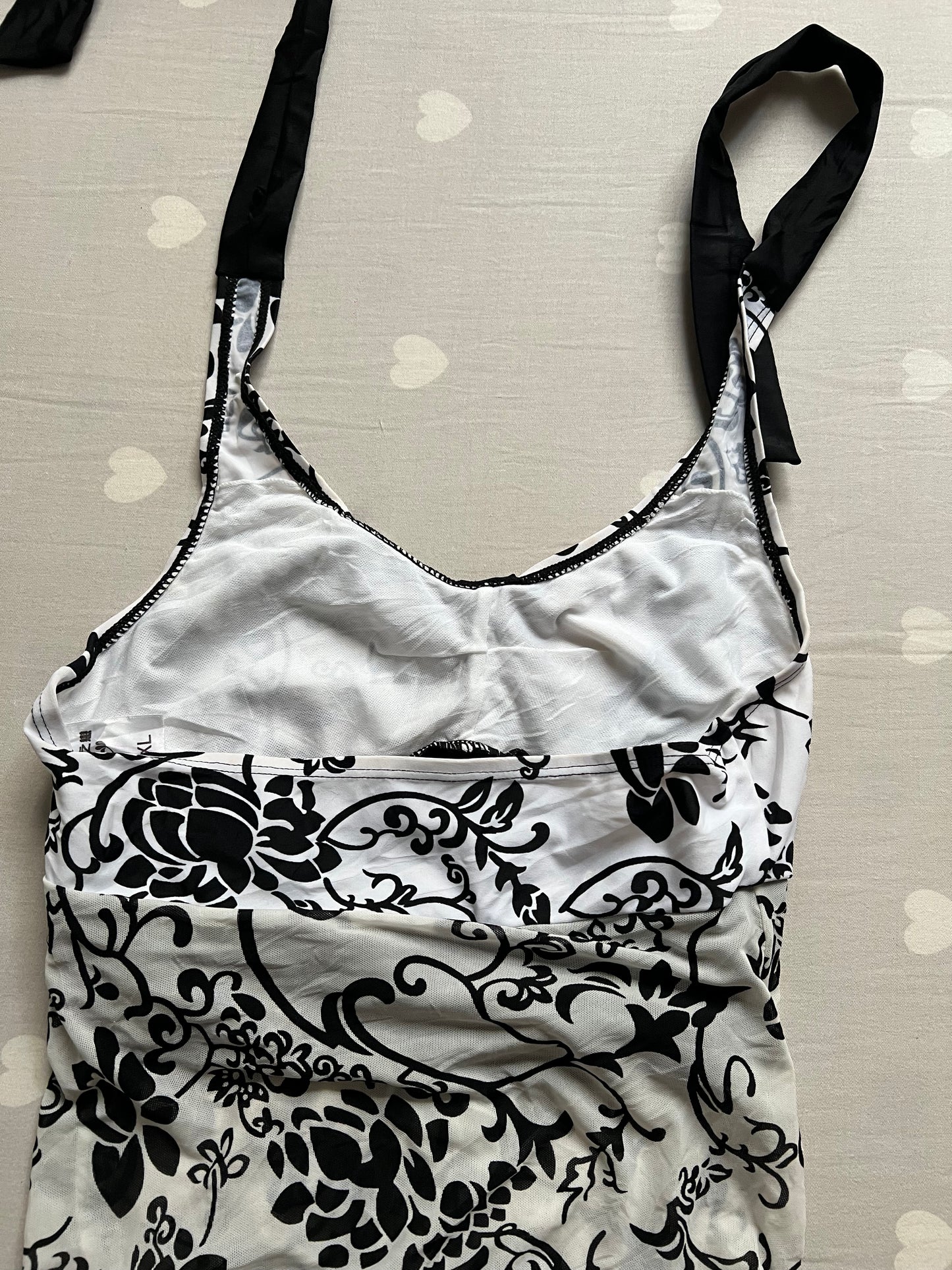 Asymmetrical floral mesh top