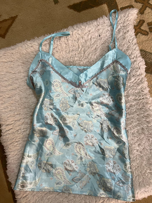 Baby Blue Satin Paisley Cami