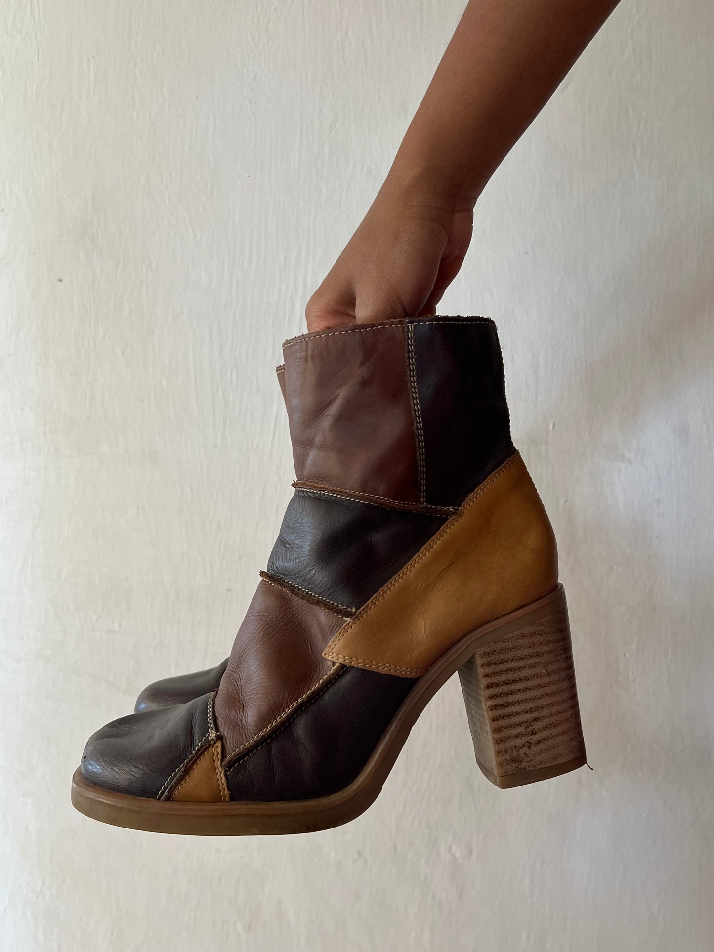 Patch work leather boots