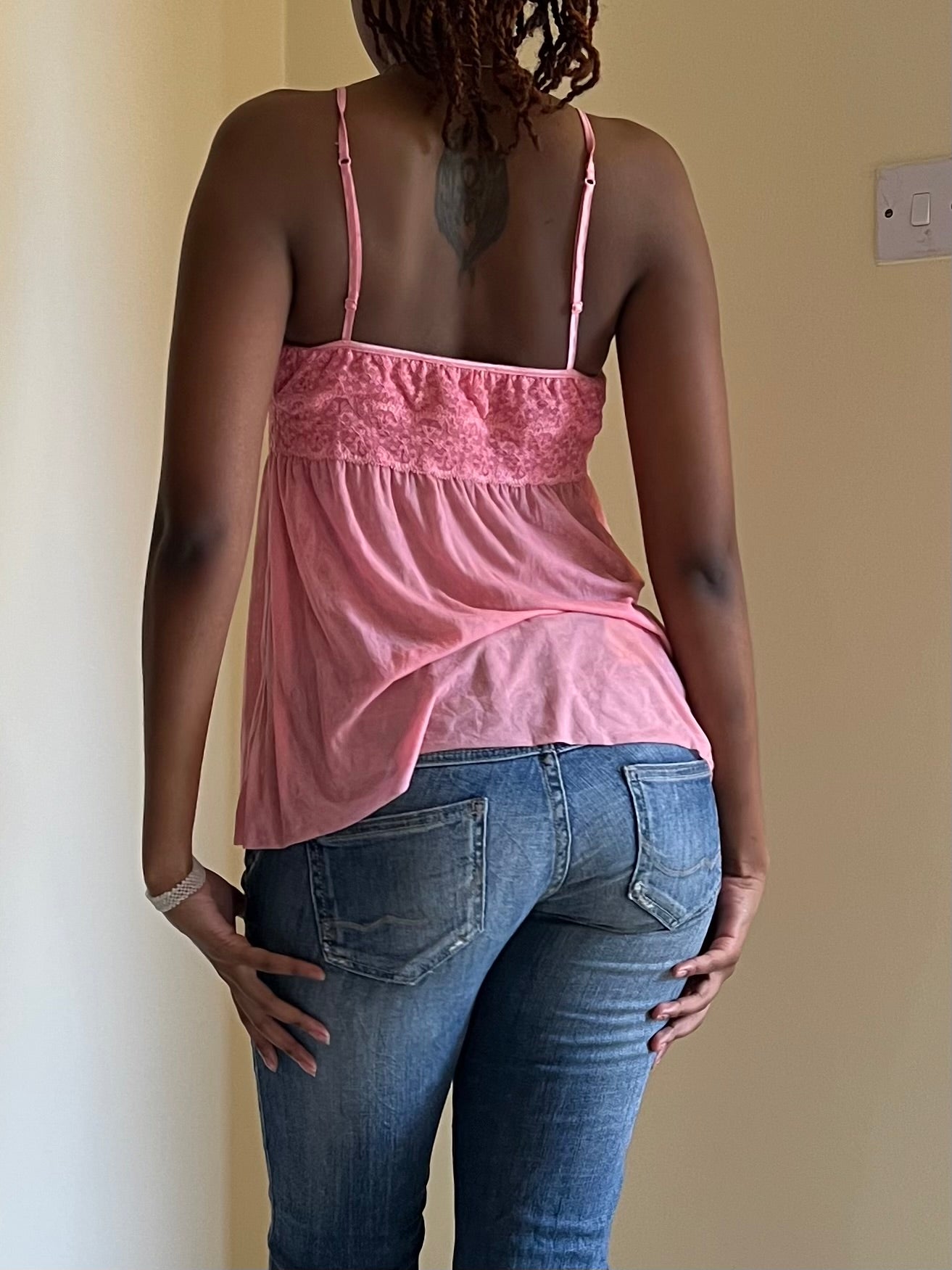 Pink lace trim cami top