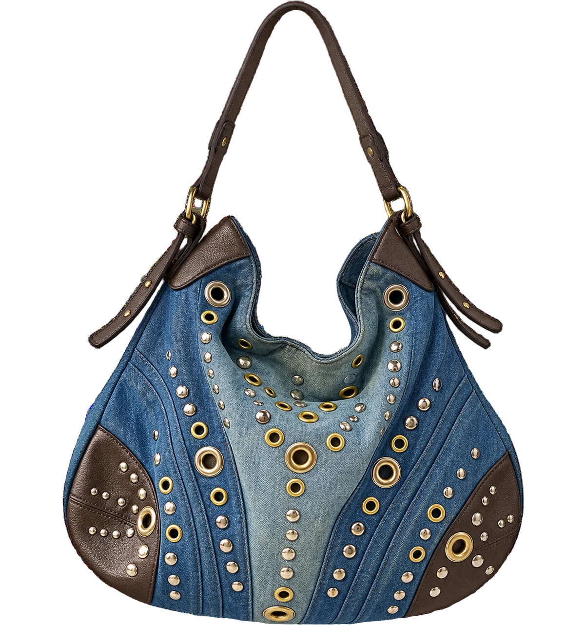 Studded Denim Shoulder Bag