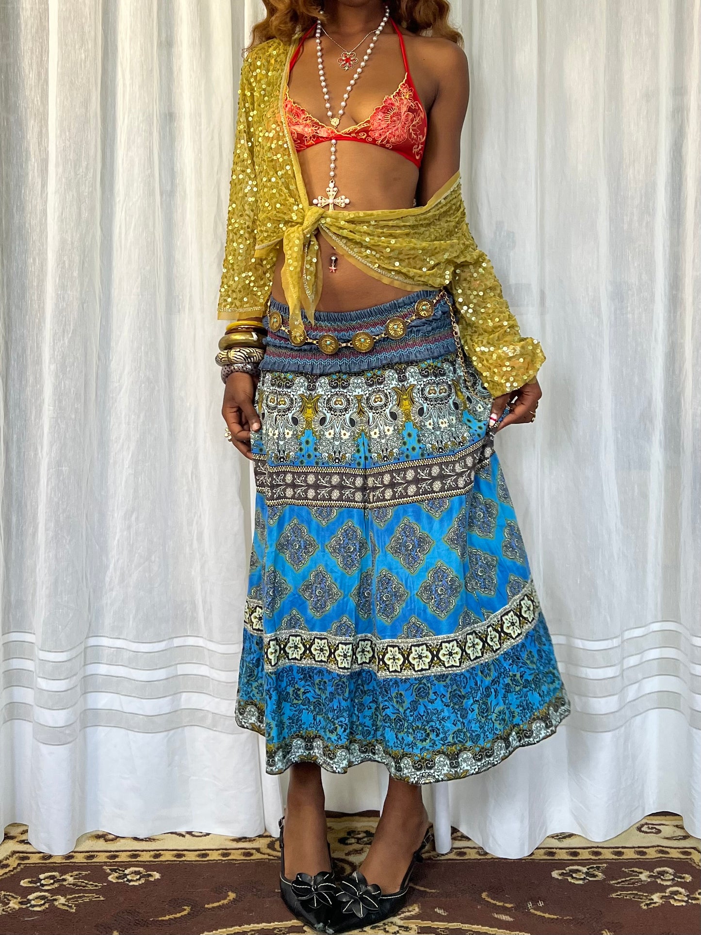 Bohemian Patchwork Midi Skirt