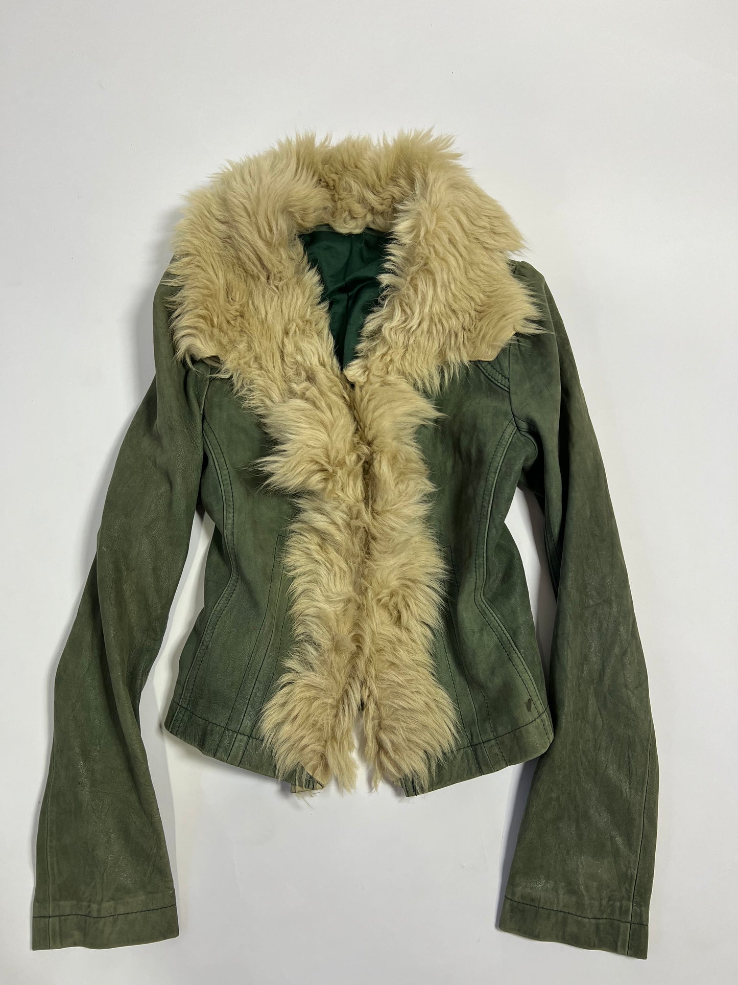 Green fur trimmed coat