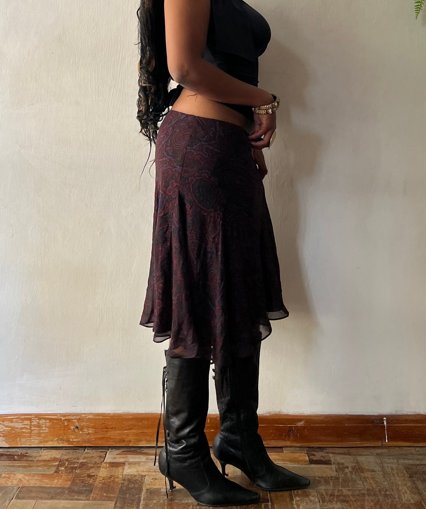 Whimsy paisley print midi skirt