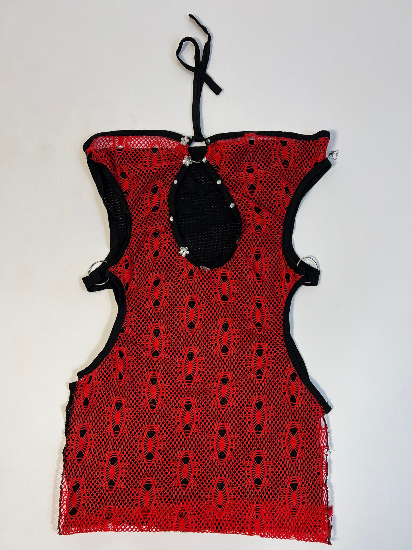 Red Fishnet Halter Top