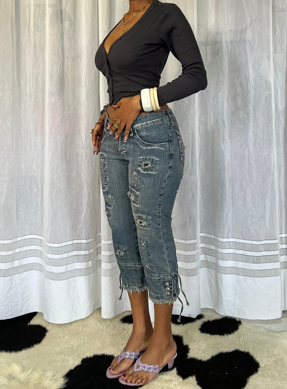 Cropped ribbed cardigan