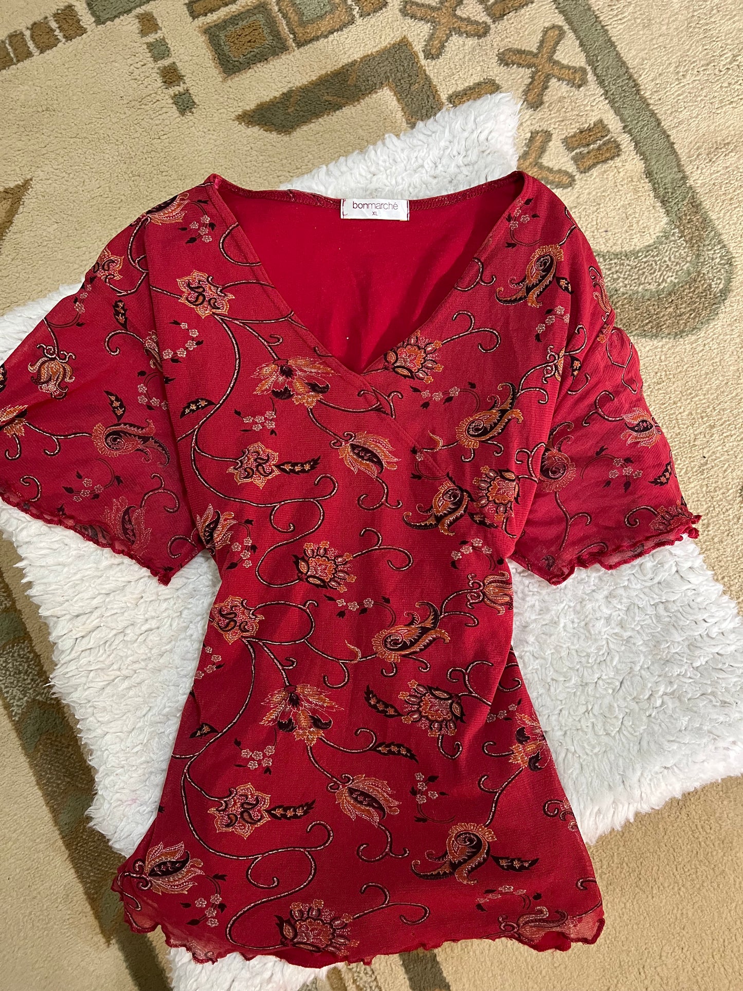 Cherry Paisley Mesh Top