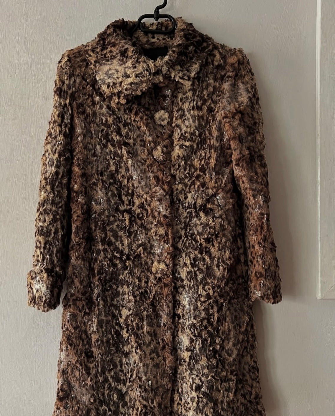 Y2K leopard print faux fur long coat