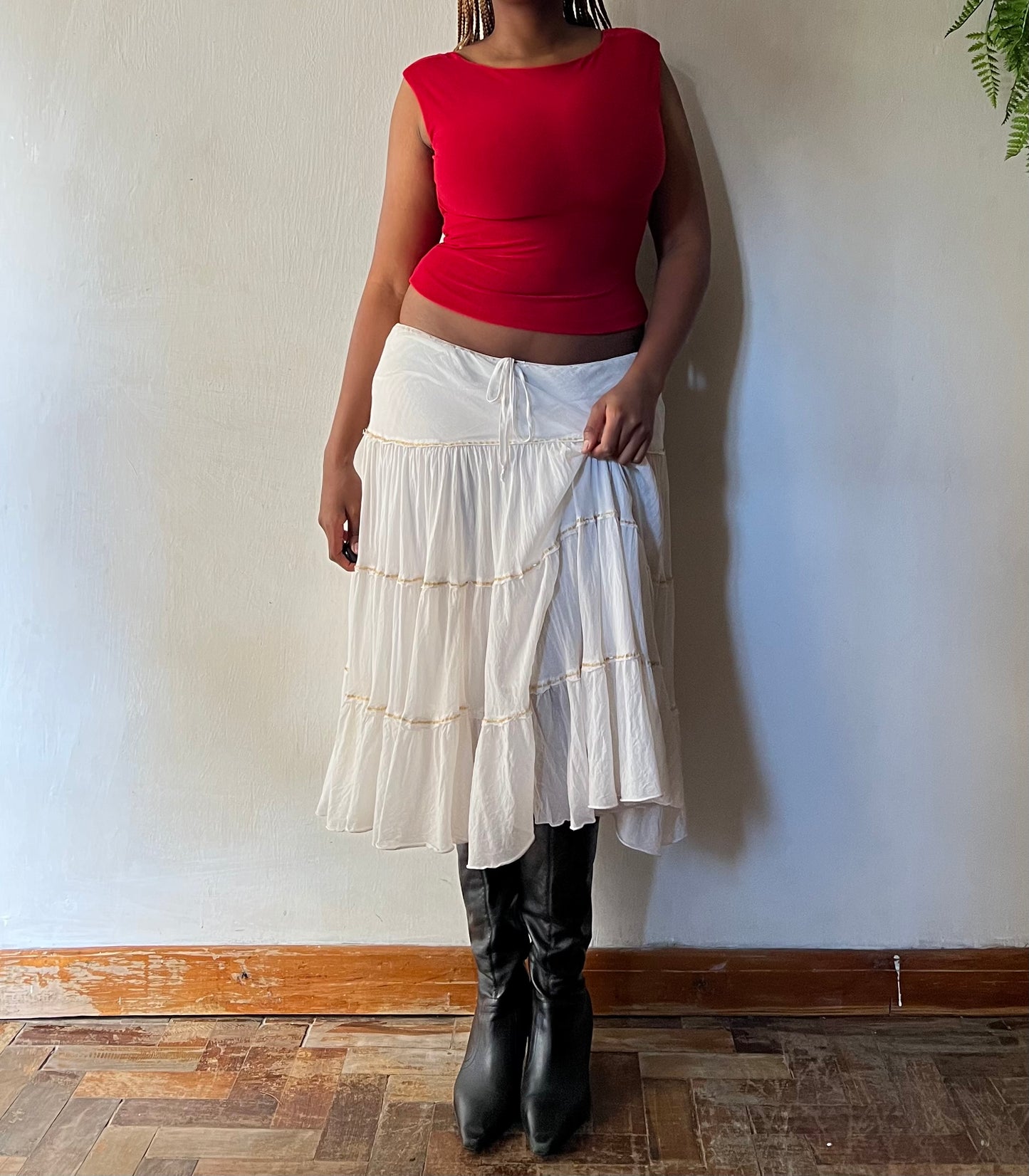 Beaded Tiered Midi Skirt