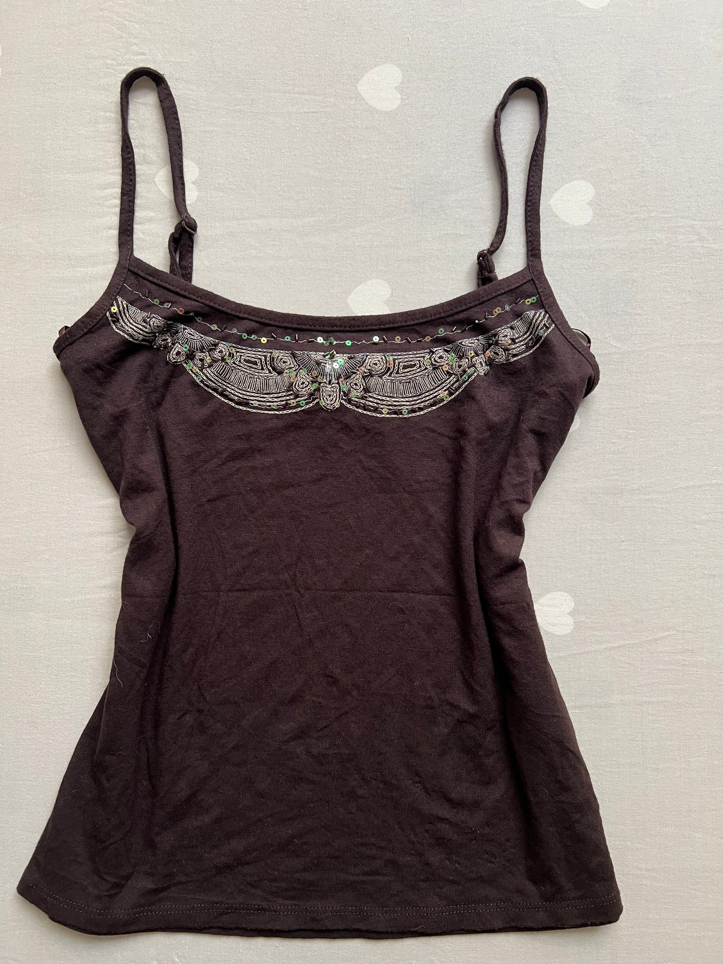 Brown Beaded Cami Top