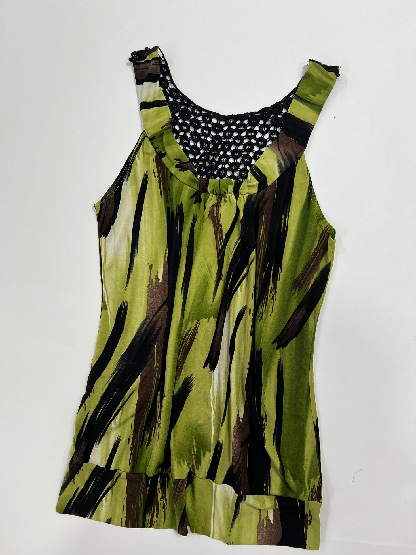 Abstract Print Crochet Trim Top