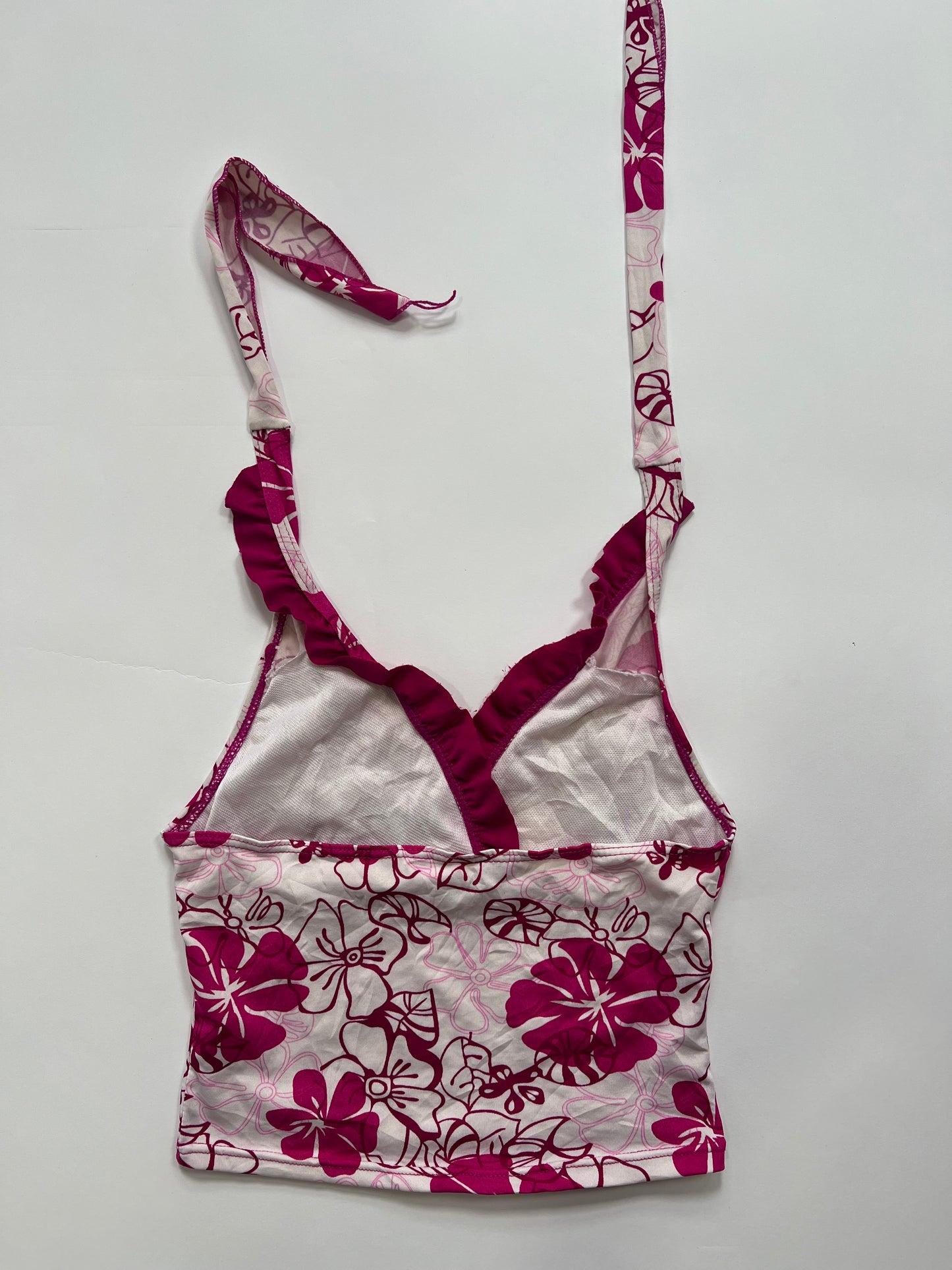 Pink hibiscus halter top