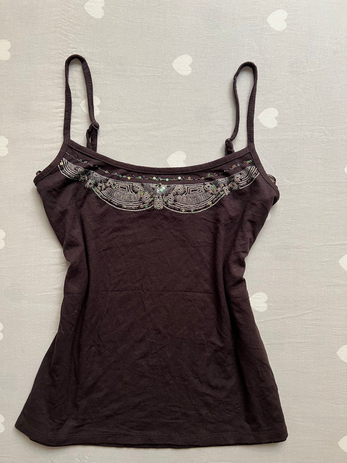 Brown Beaded Cami Top