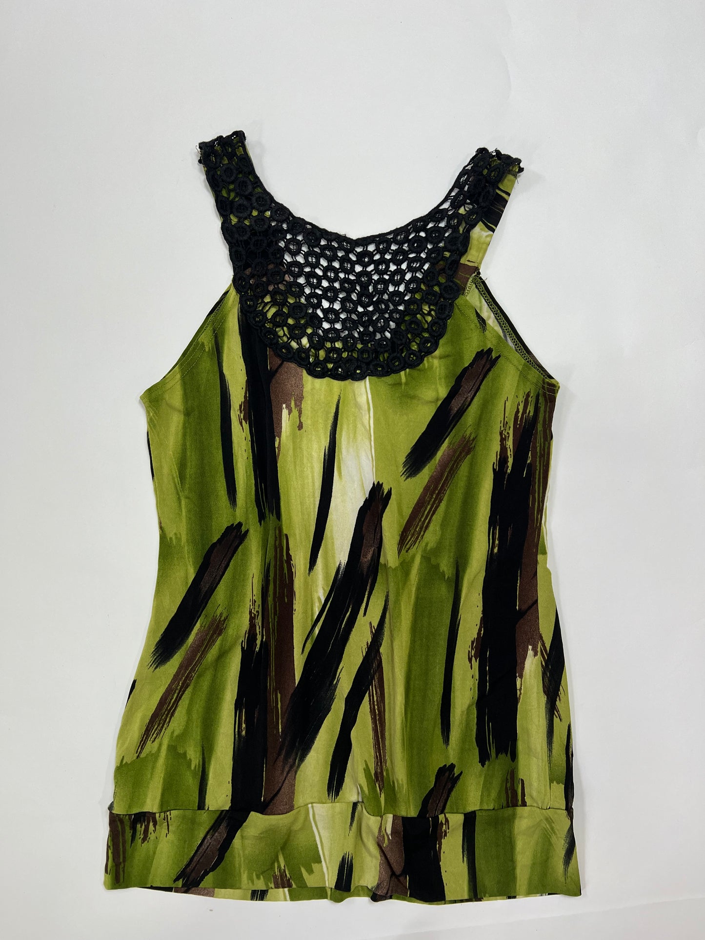 Abstract Print Crochet Trim Top