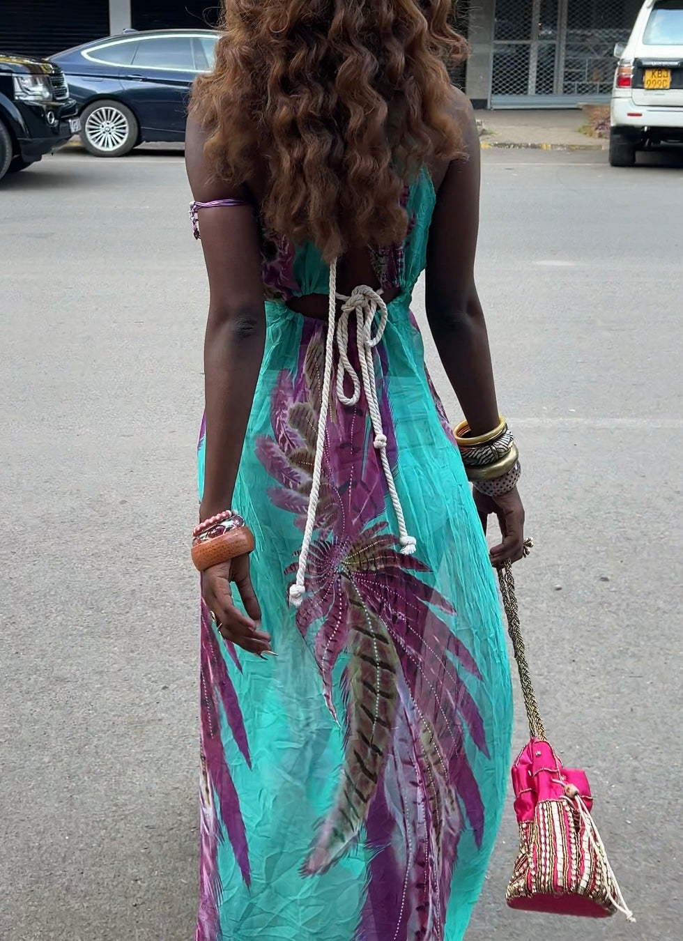 Vintage Fuchsia Beaded Bucket Bag