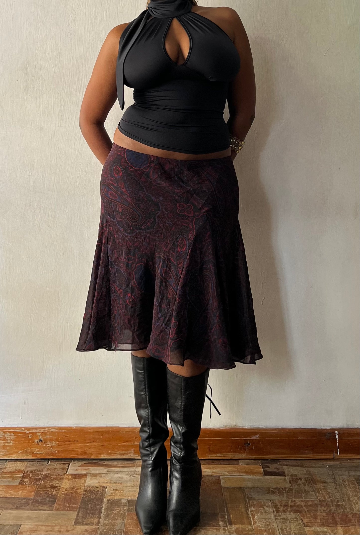 Whimsy paisley print midi skirt