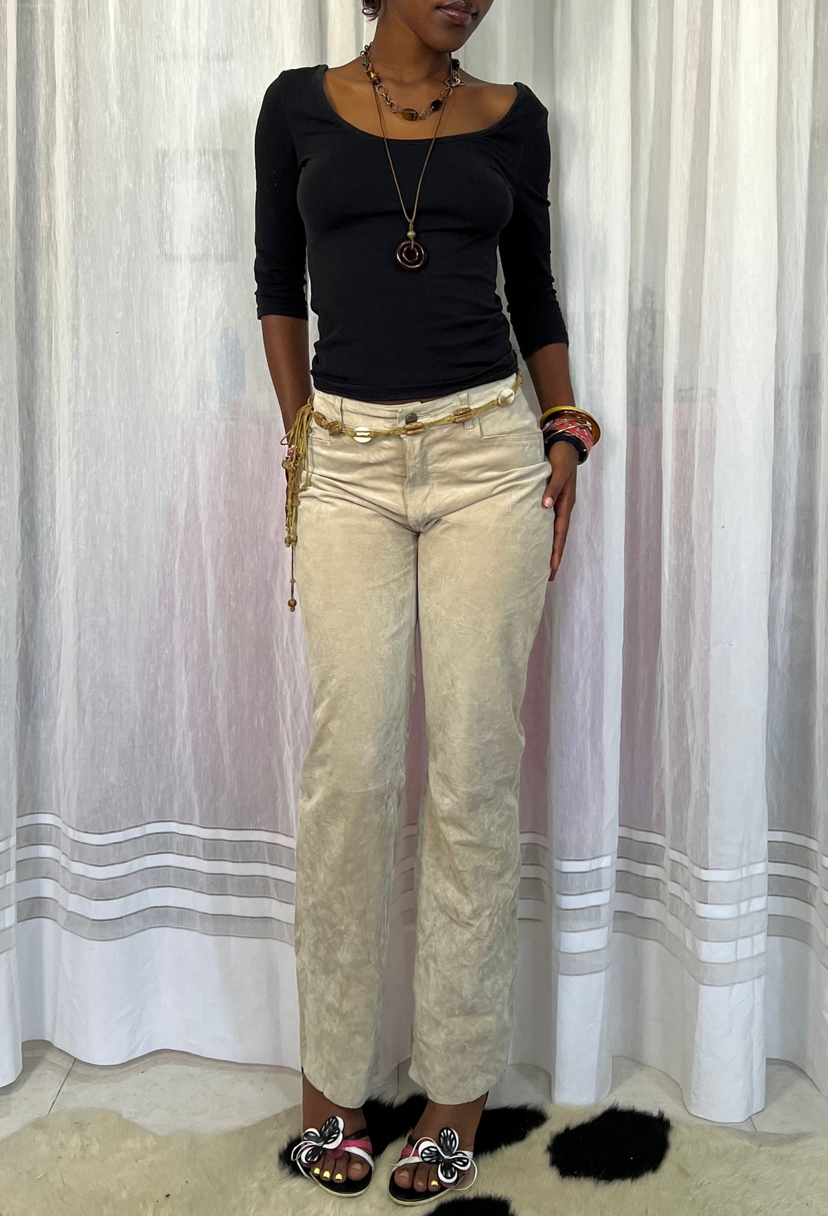 Suede straight leg pants