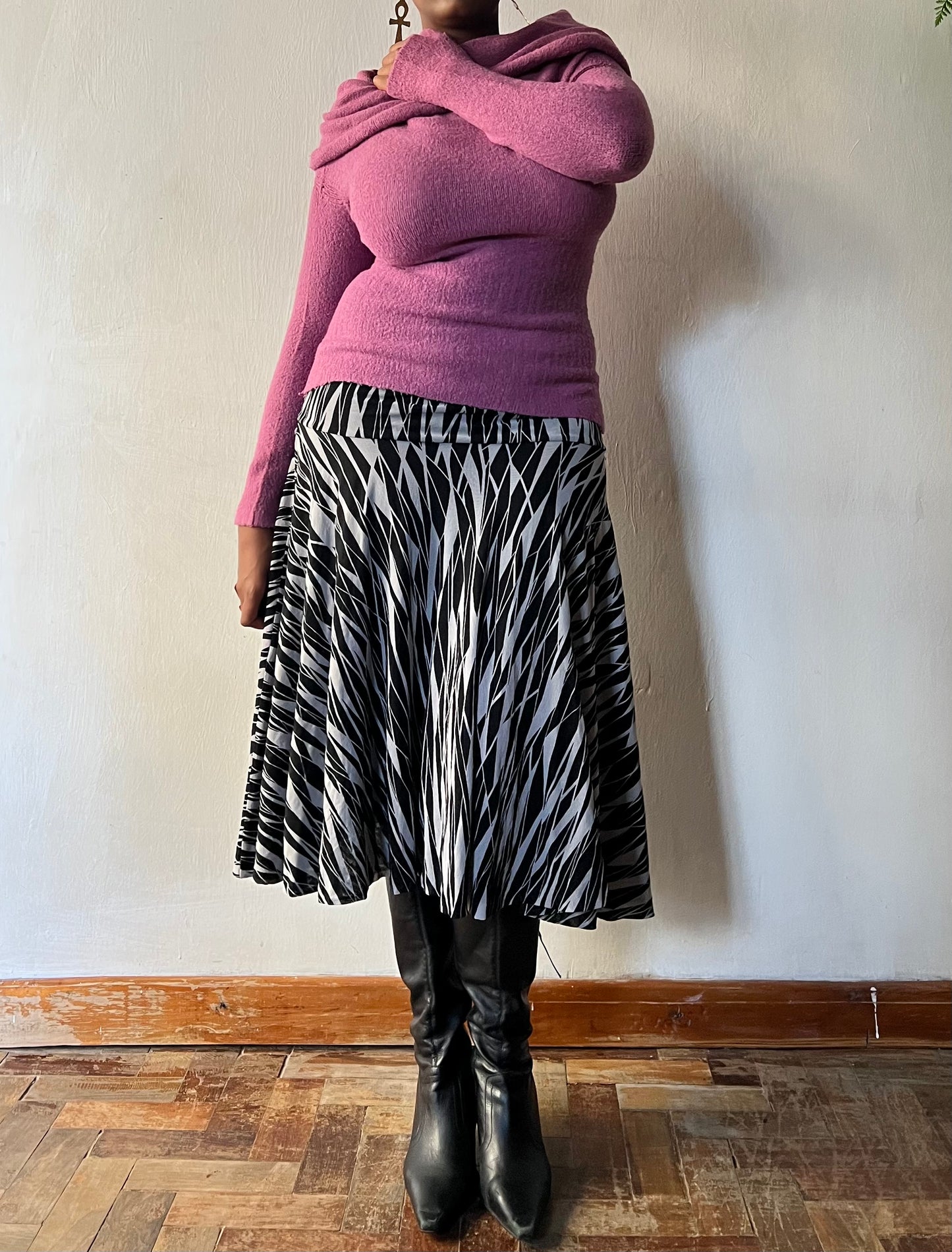 Abstract Geometrical Print Midi Skirt