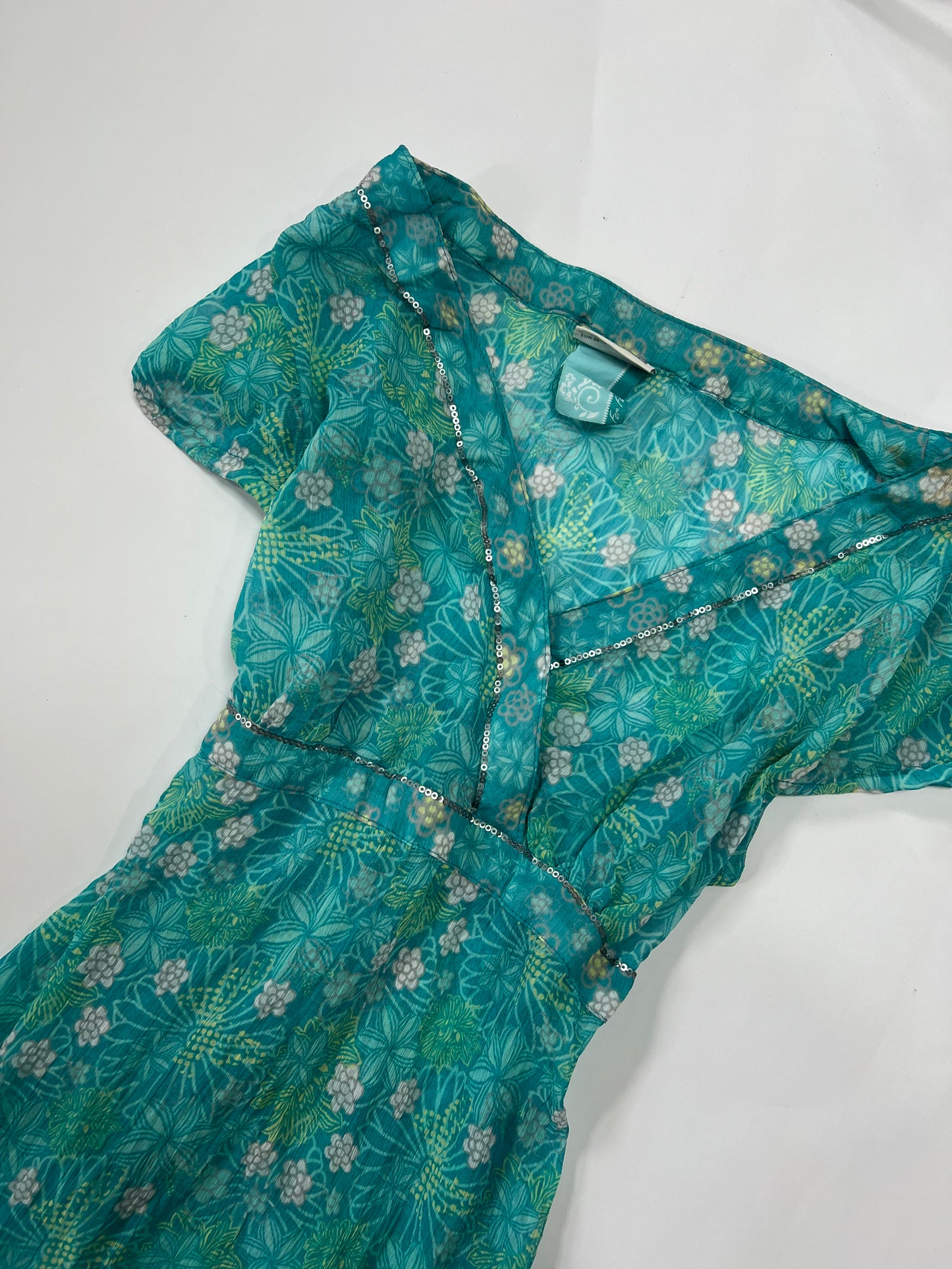 Turquoise Floral Tie-Back Top