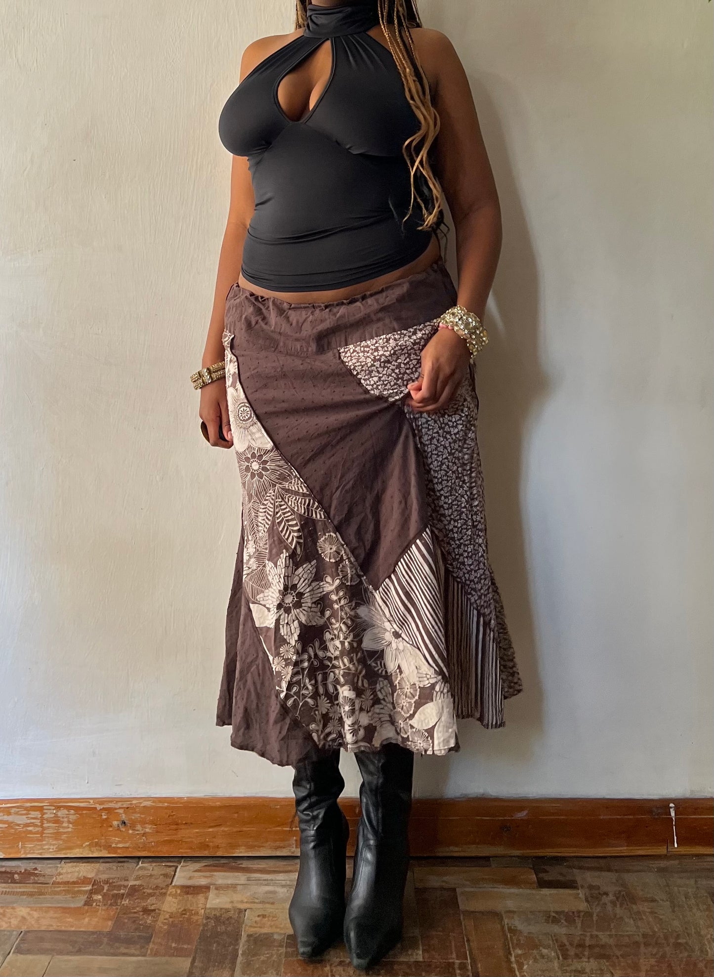 Earthy patchwork maxi skirt