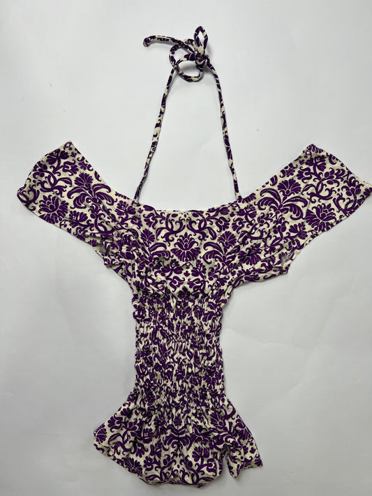Purple Baroque Off-Shoulder Halter Top